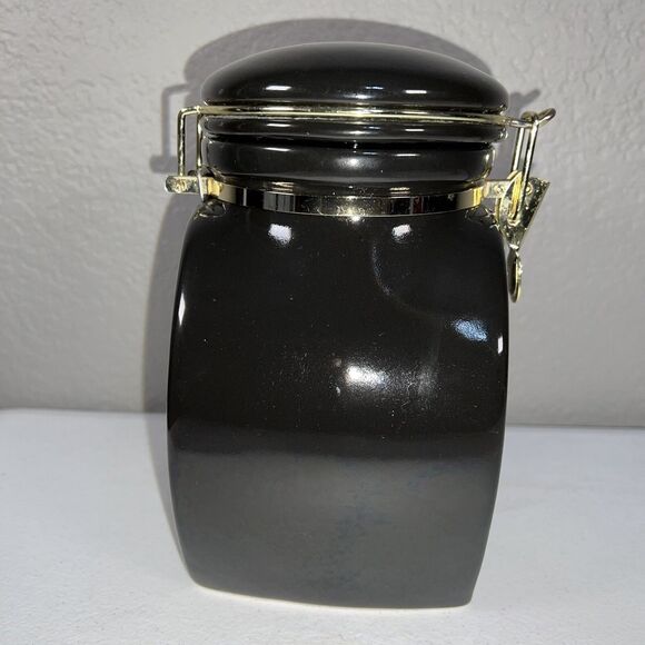 European Coffeehouse Collection Brown & Gold Coffee Canister Jar W/ Locking Lid - Picture 2 of 6